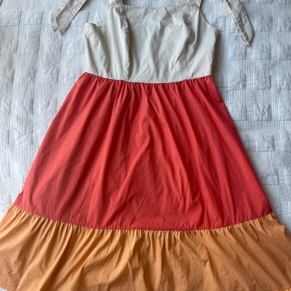 MARC NEW YORK  Colorblock Tiered Smocked Bows Midi Dress SZ LARGE - Picture 3 of 9